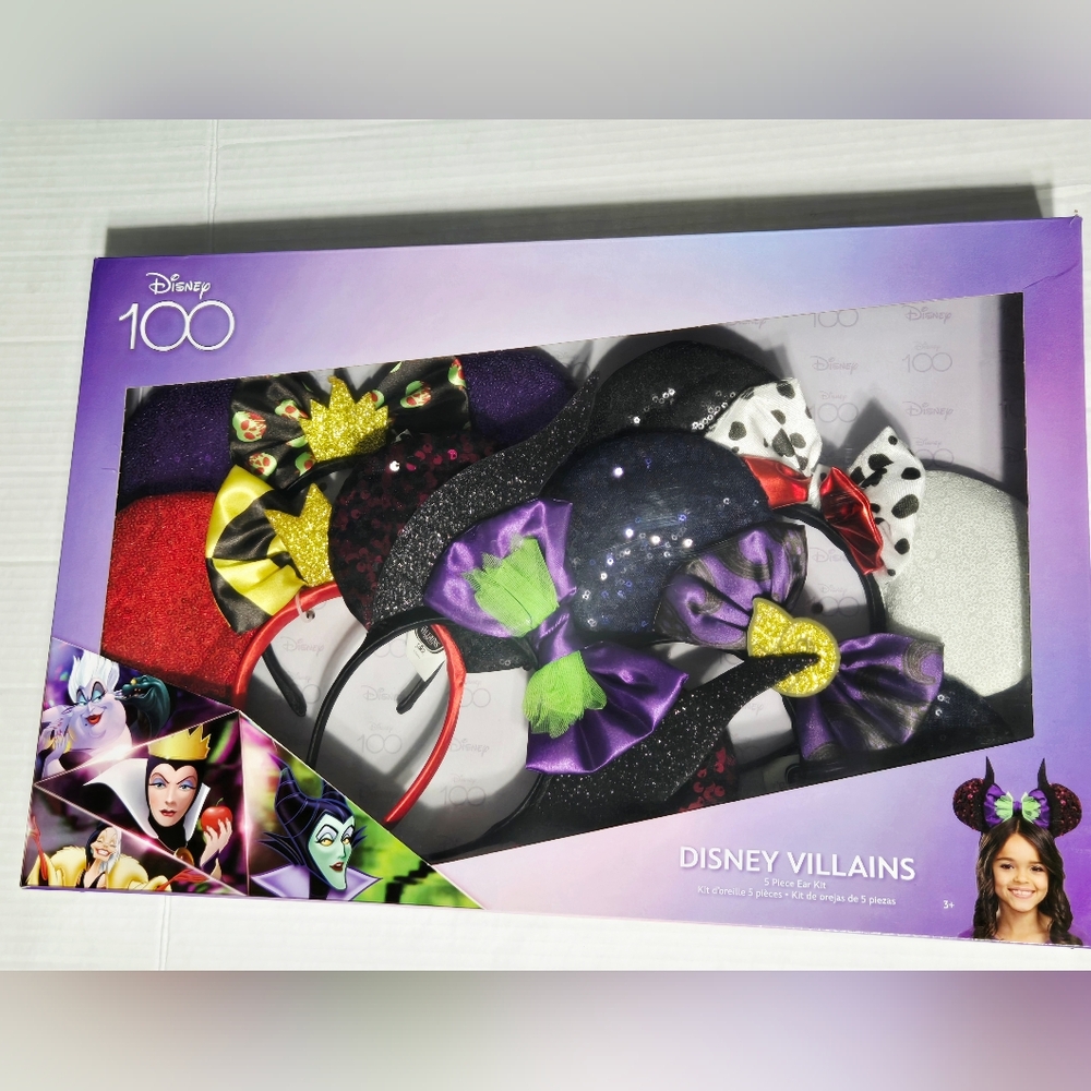 Disney 100th anniversary Disney‎ Villains  5 Piece Ear  Headband Collector Set